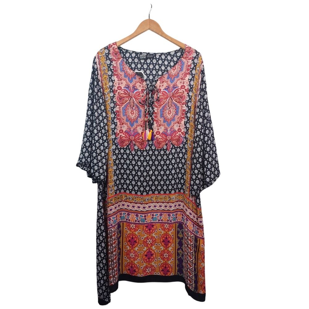 Anandas Collection Boho Tunic Dress XL Multi Color Tribal Hippie Cover Up Beach